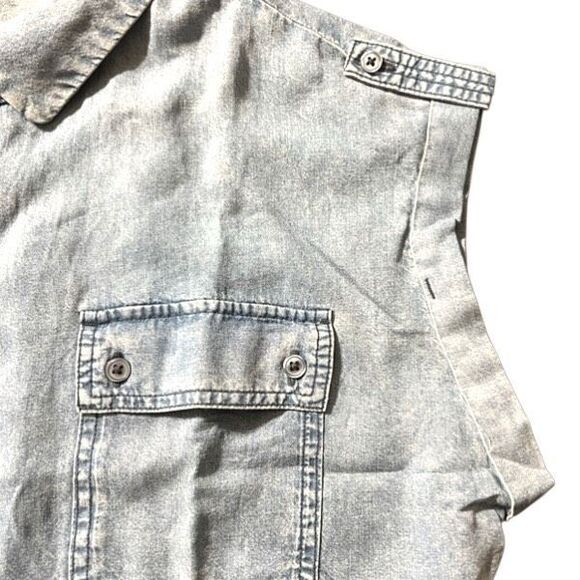 NWT BUFFALO DAVID BITTON Women’s Medium Blue Shirt Soft Acid Wash Utility SS NEW - Picture 3 of 8